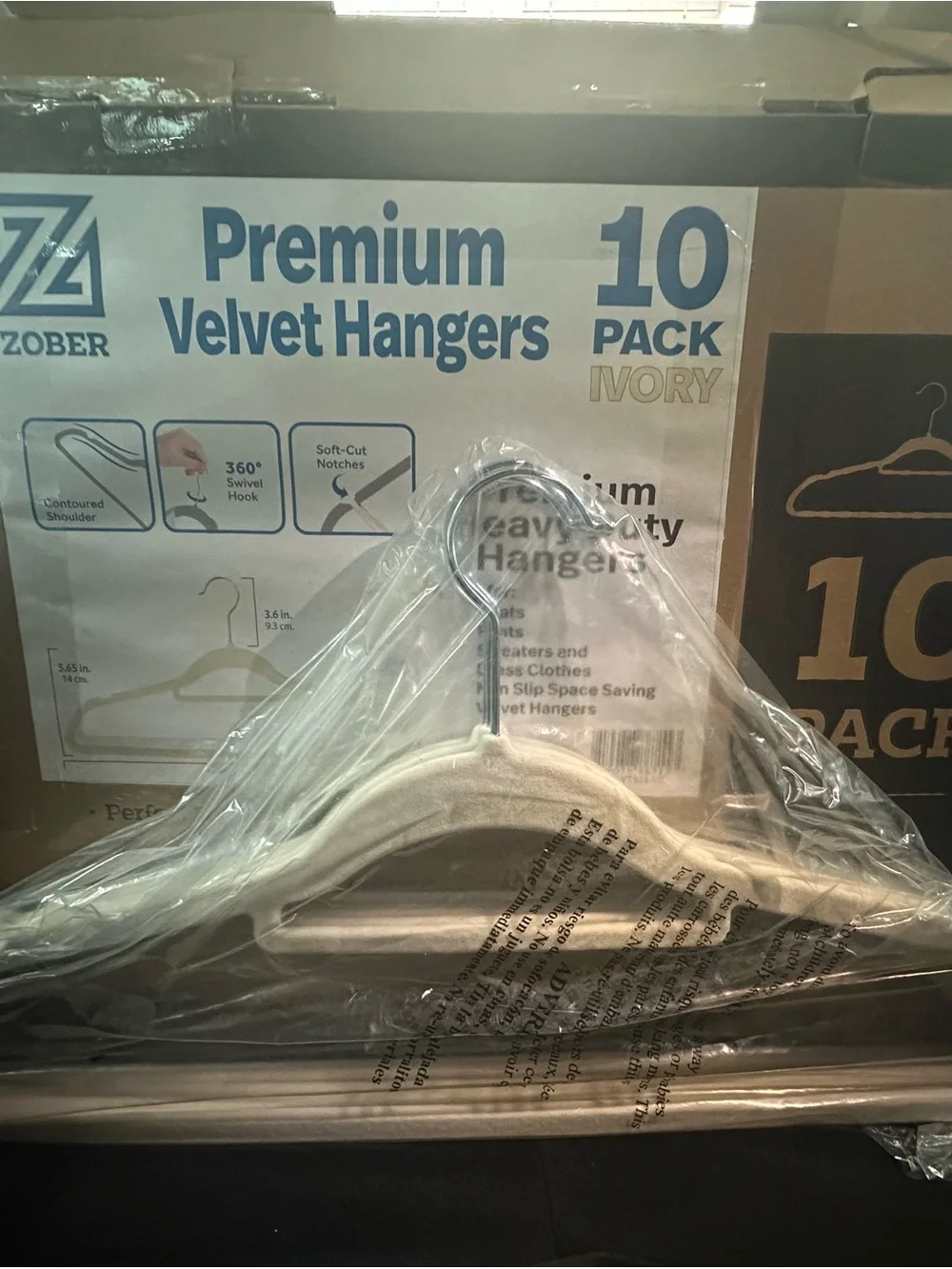 Zober Velvet Hangers in Ivory 10 pack